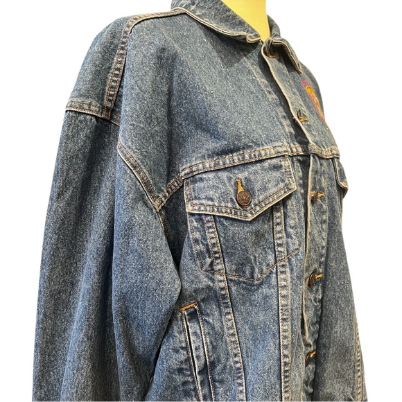 Vintage Brighton Blue Denim Jacket Size L Embroidered Patch Worlds Greatest Mom - Picture 8 of 9